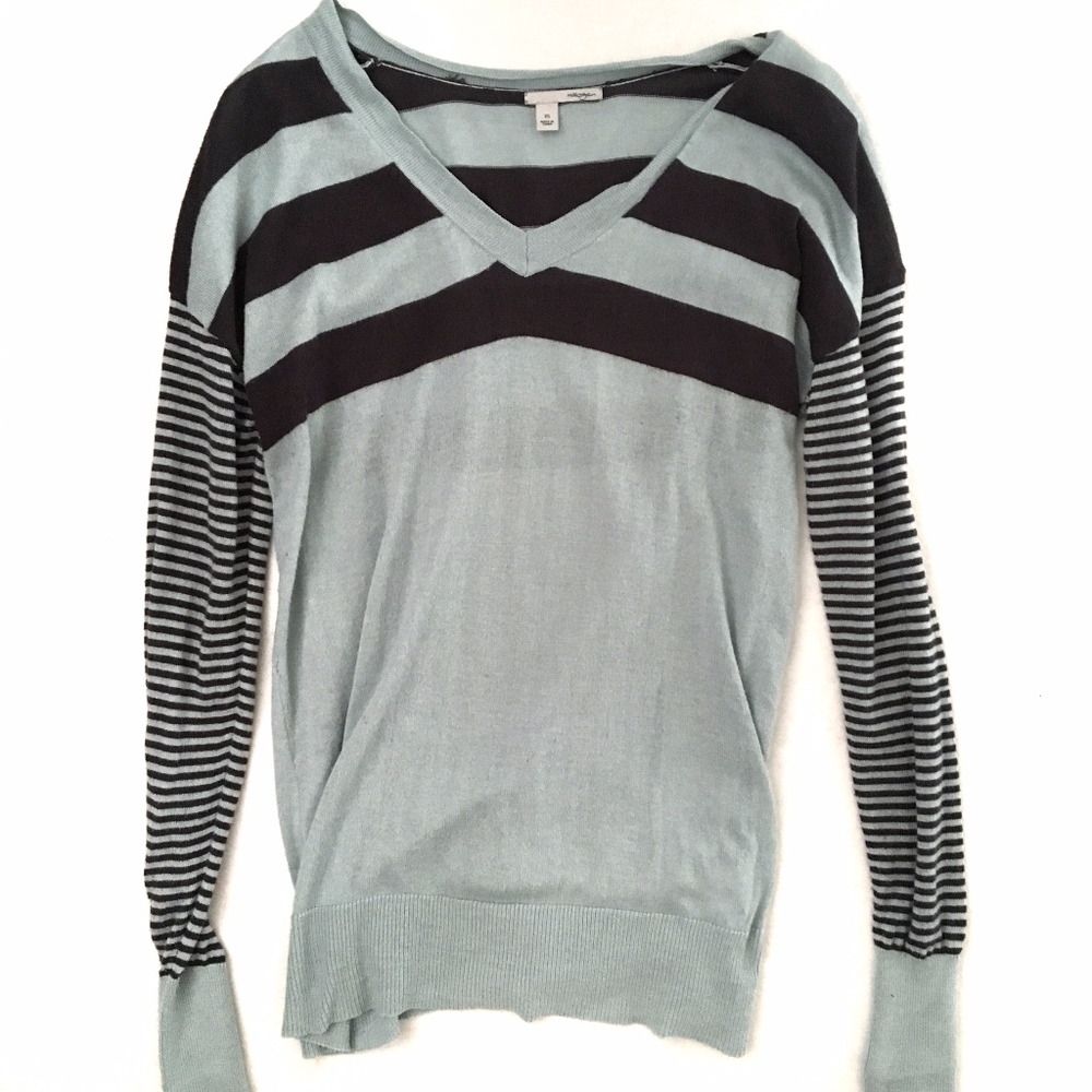 Halogen Blue and Navy Stripe V Neck Sweater
